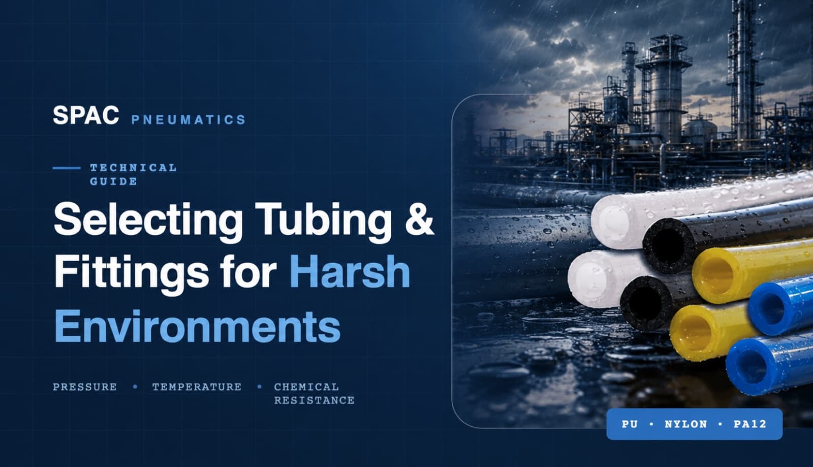 Pneumatic tubing and stainless steel fittings for harsh industrial environments